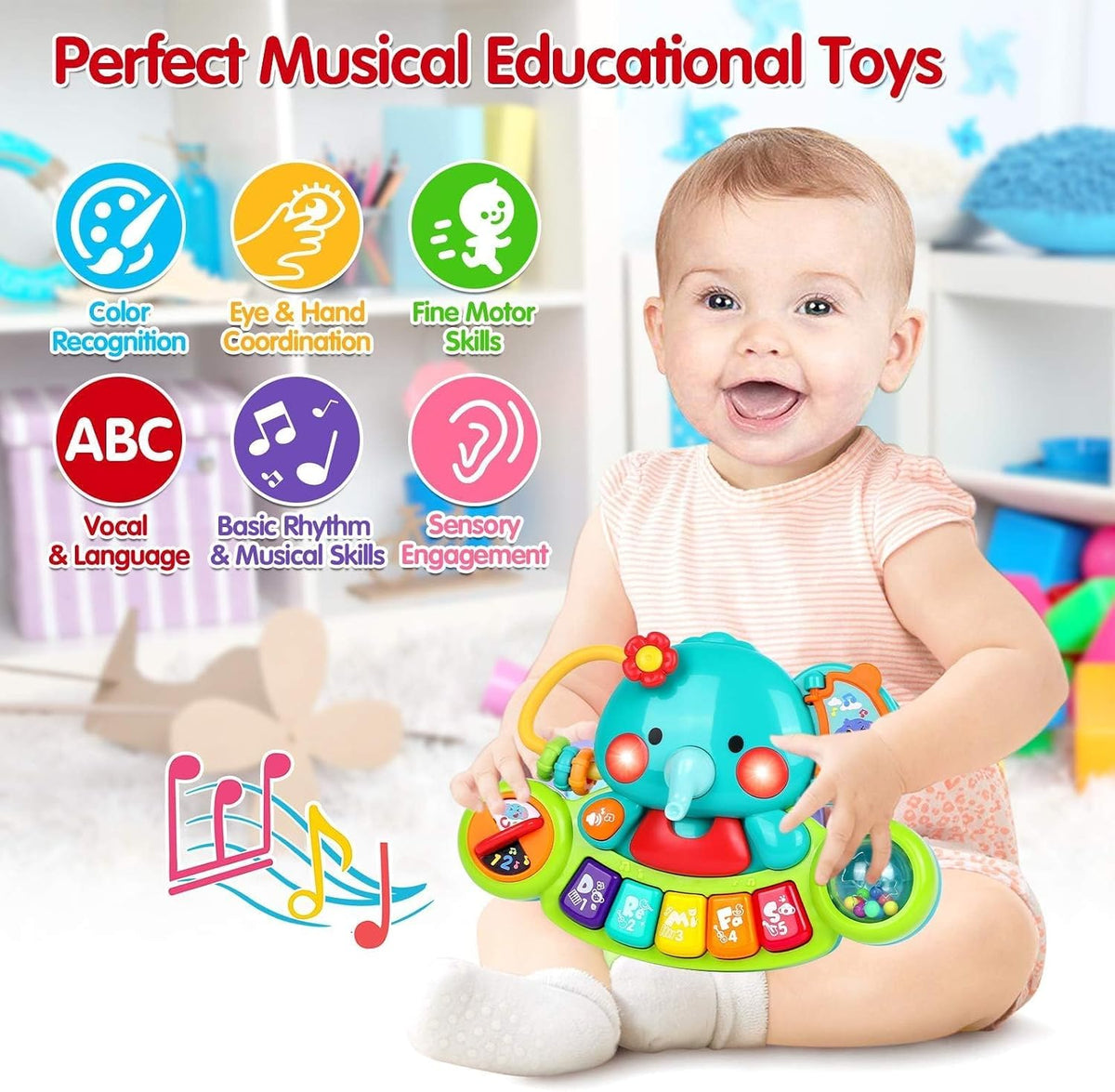 Baby Piano Toys 6-12 Months - Elephant - image 2