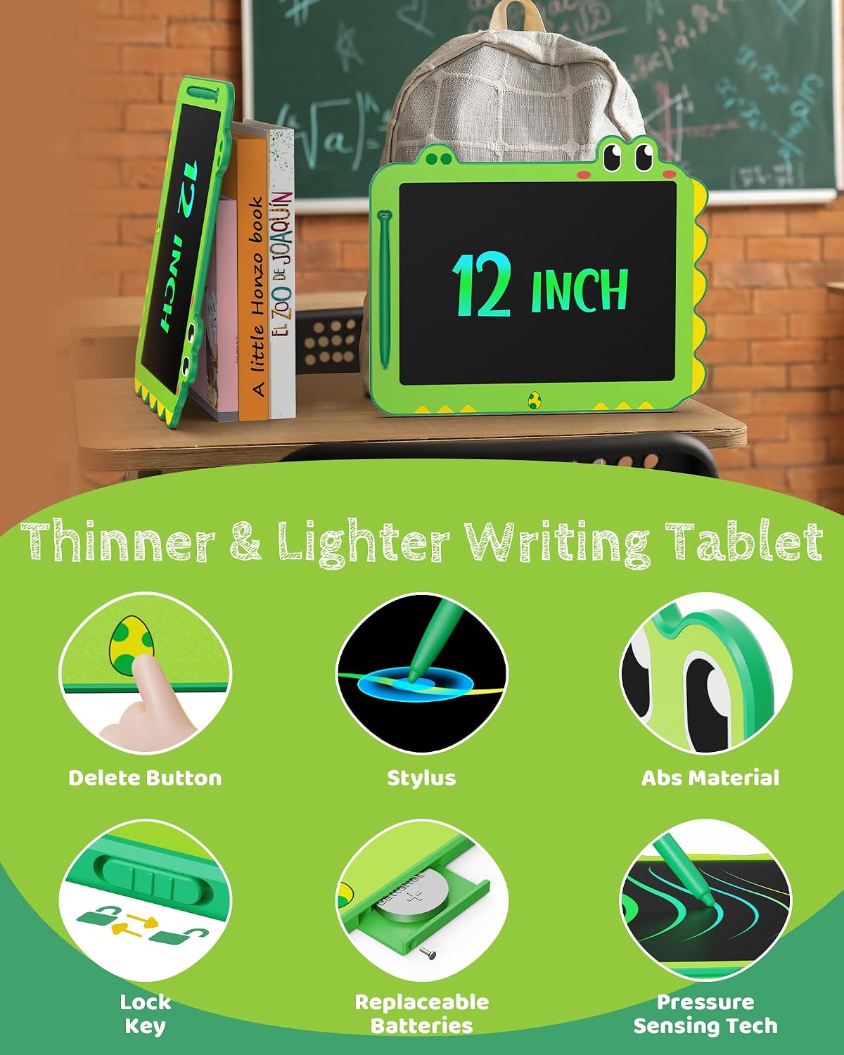 8.5 inch LCD Writing Tablet for Kids - Green / 12 inch - image 2