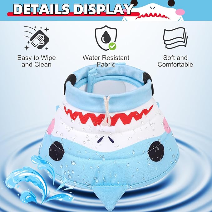 KOOLTAIL Cat Cone Collar, Adjustable Soft Comfortable Cat Recovery Collar to Stop Licking, Foldable Donut Water Resistant Pet Cone for Small Large Cats Kittens After Surgery Shark S