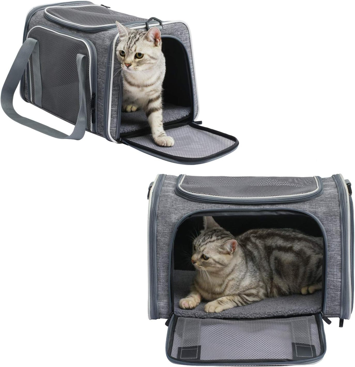 Cat Carrier, Portable Foldable Dog Pet Carrier - 17.5"L x 11.0"W x 11.0"H / Light Grey - image 3