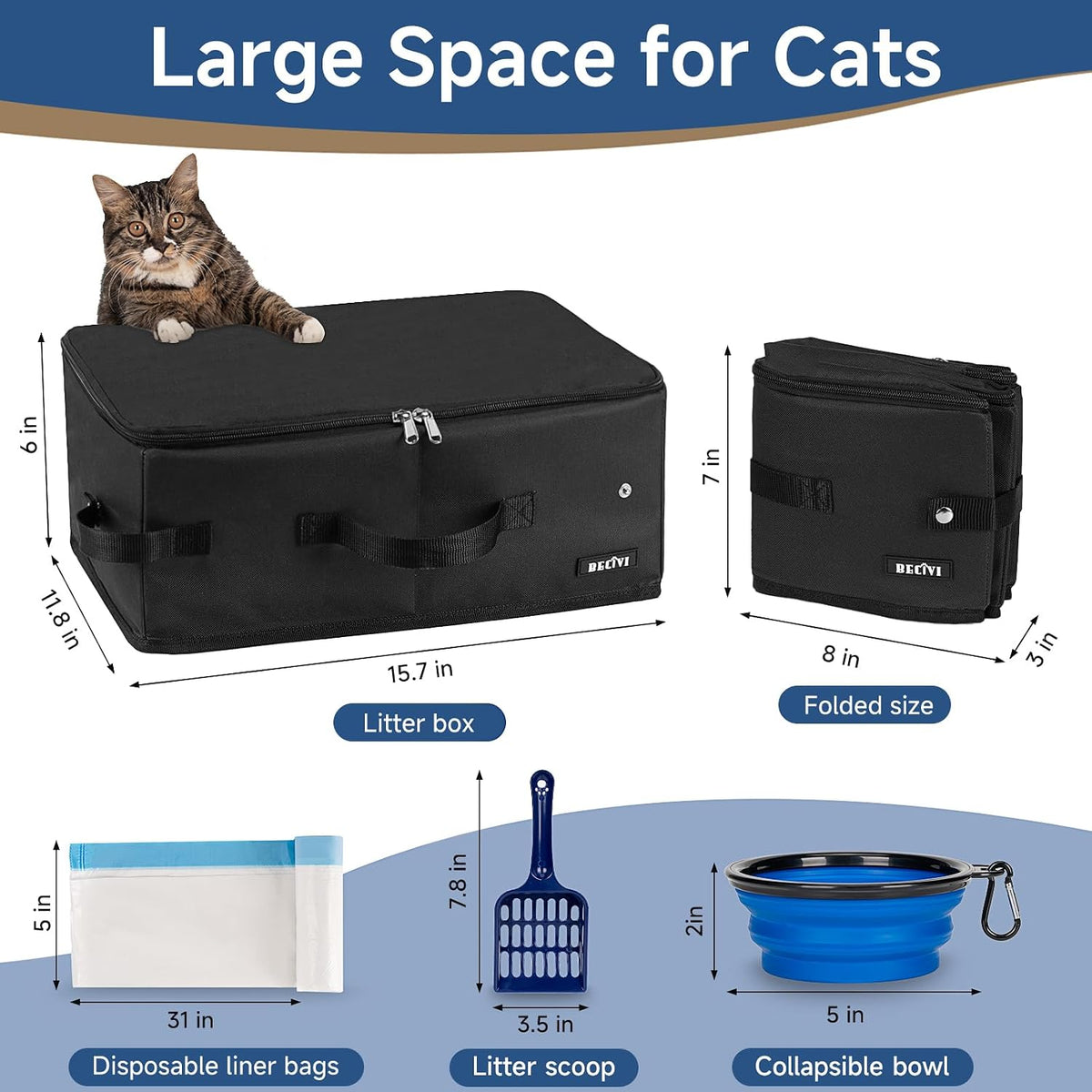 Portable Cat Travel Litter Box with Lid and 10 Pcs Disposable Liner - BLACK - image 2