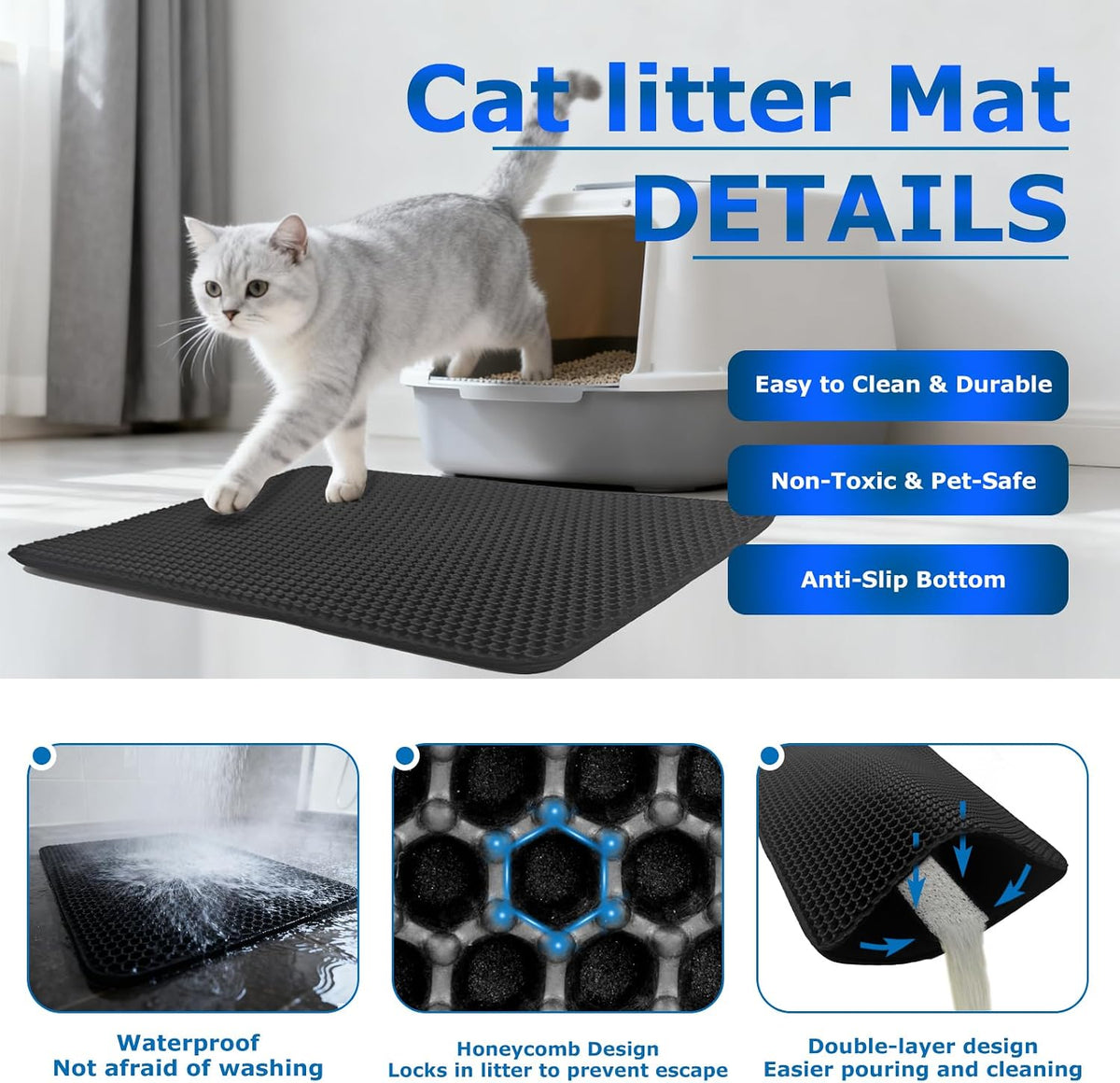 Cat Litter Mat, 30" x 22" Extra-Large - Black / 35x24in - image 2