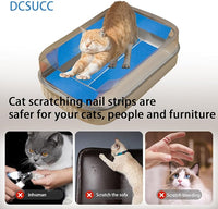 Cat Nail File Scratching Strips - 6 Pcs Cat Scratcher Liner for Litter Box, 3 Pairs Peel Stick Cat Strips in Different Sizes - Recommended for Litter Box Use (Blue)