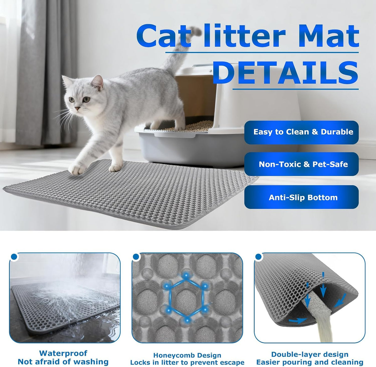 Cat Litter Mat, 30" x 22" Extra-Large - Gray / 47x28in - image 2