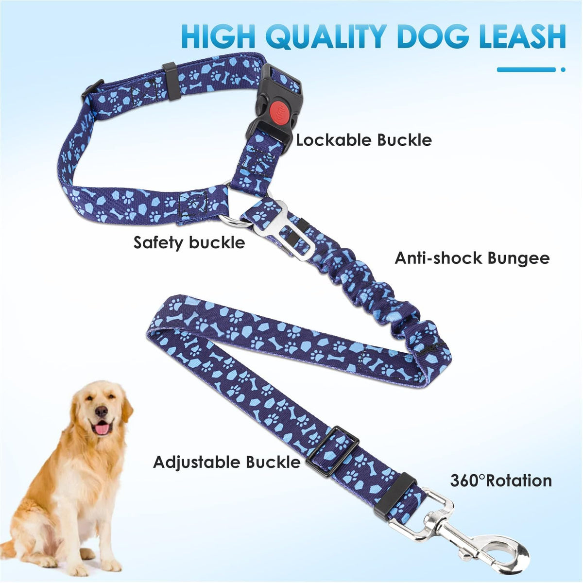 Lukovee Dog Seat Belt, 3-in-1 Headrest & Seatbelt Clip & Latch, 2 Pack – Essentials for Dogs - C-Blue Paw / A- Headrest with Clip + 2 in 1 Seat Belt - image 2