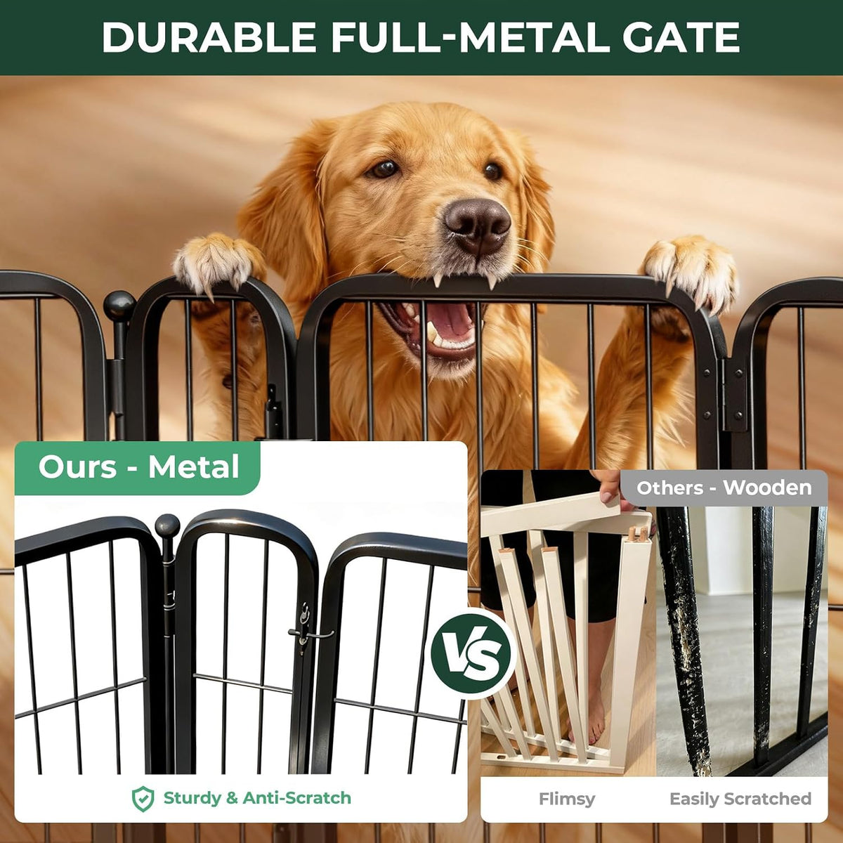 FXW Dog Gate, Extra Wide Adjustable for Openings Up to 219" - Black / Up to 219" W【7 Panels + 1 Door】 / 40"H - image 2