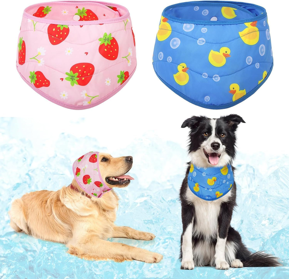 KOOLTAIL Dog Cooling Bandana - Strawberries+Duck / Neck Girth(12-20in)