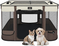 Foldable Pet Kitten Playpen - Brown 03 / Large(35.4''×27.5''×23.6'')