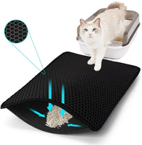 Cat Litter Mat 35"x24", Double Layer Waterproof Litterbox Mat - 26" x 46.5" / Black