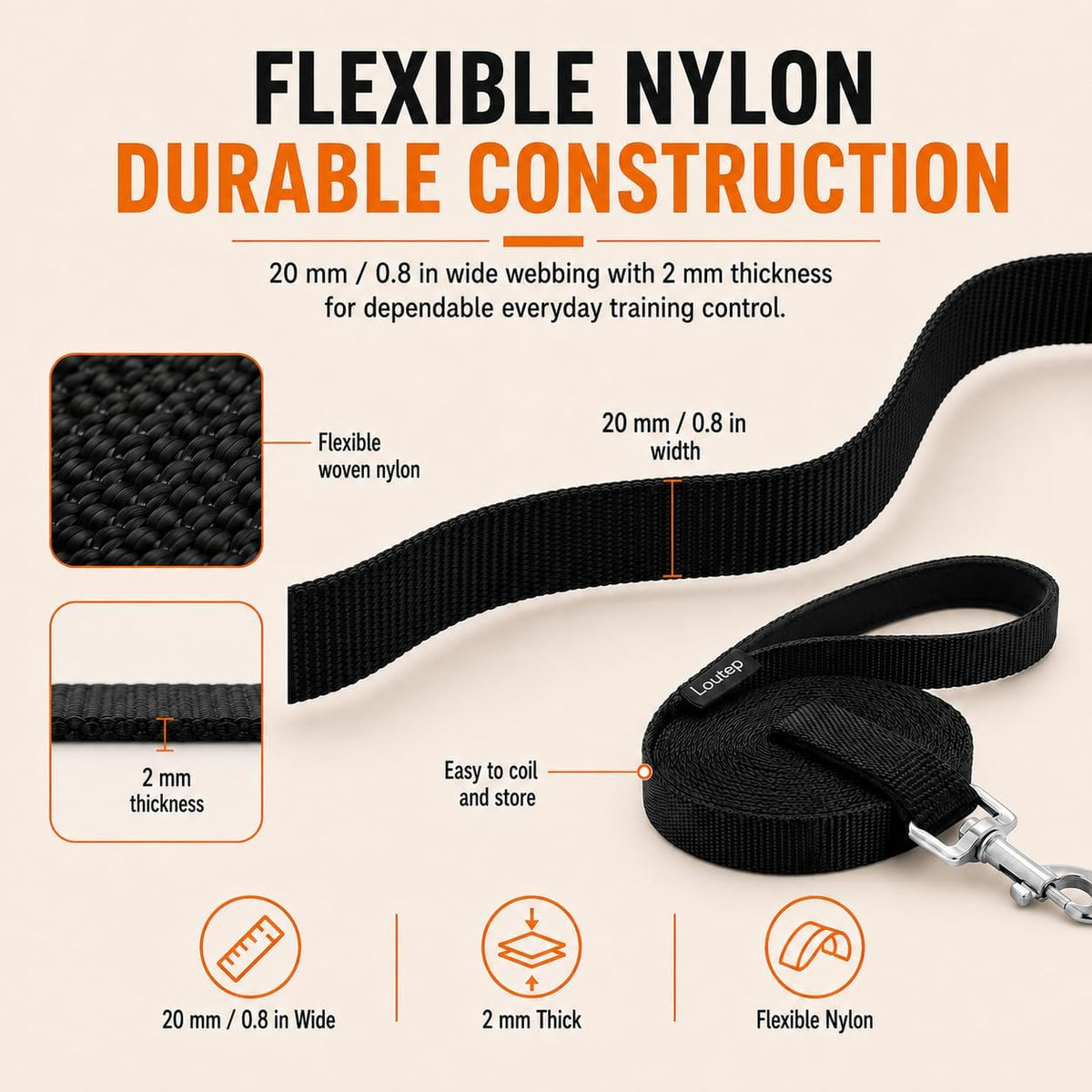 Long Line Dog Training Leash with Padded Handle - 30ft / Black - image 2