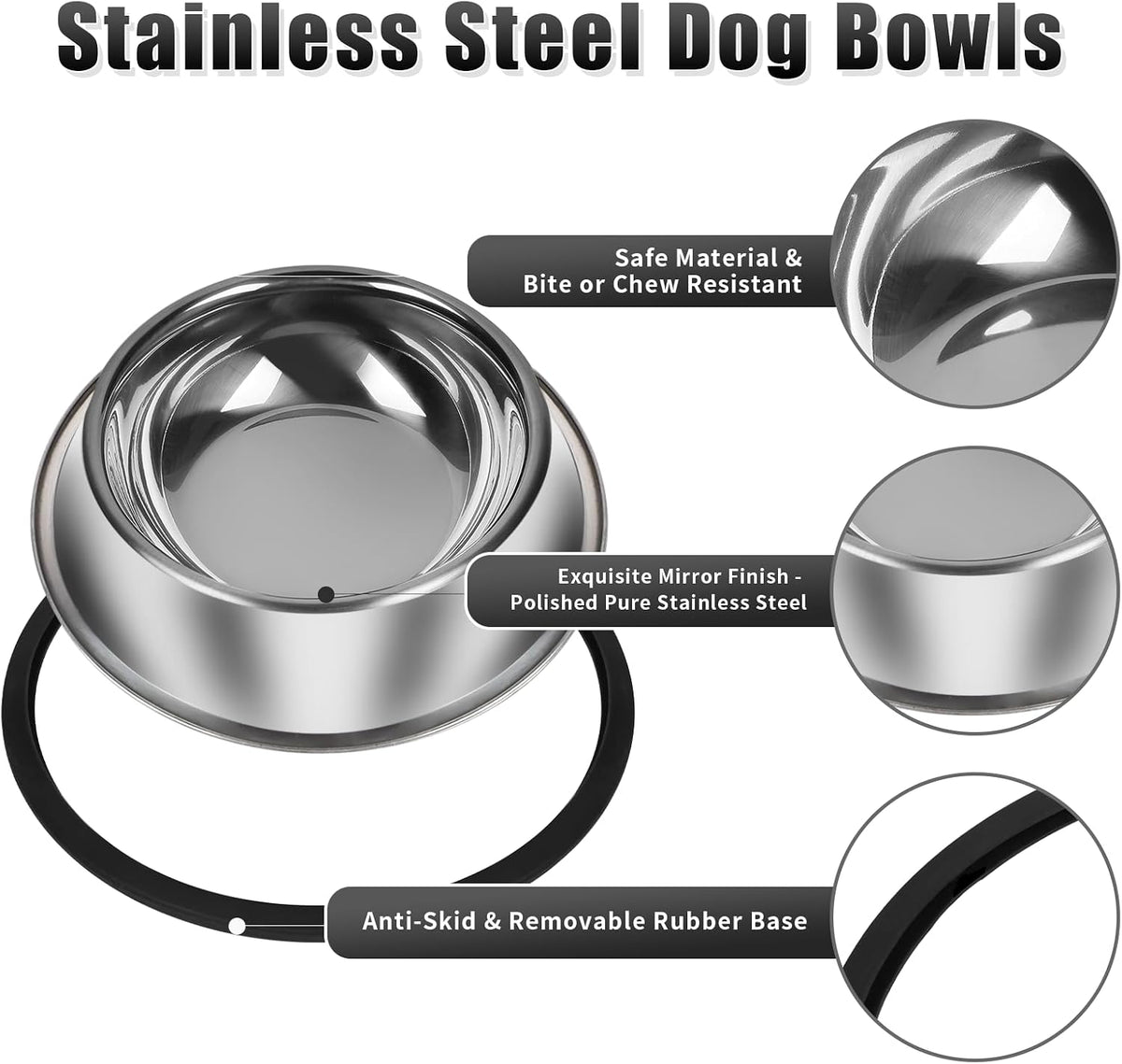 Serentive 3 Pcs Metal Dog Bowls for Small Dogs - 13 oz / Stainless Steel - image 2