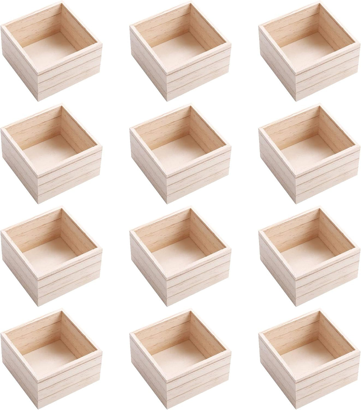 CALPALMY 6" x 6" Unfinished Wooden Box Storage Organizer Small Wooden - 4"x4" Square(12-Pack) / Unfinished Wood Box