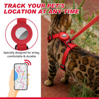 Cat Harness and Leash Set with Airtag Holder for Walking & Travelling - Red - image 2