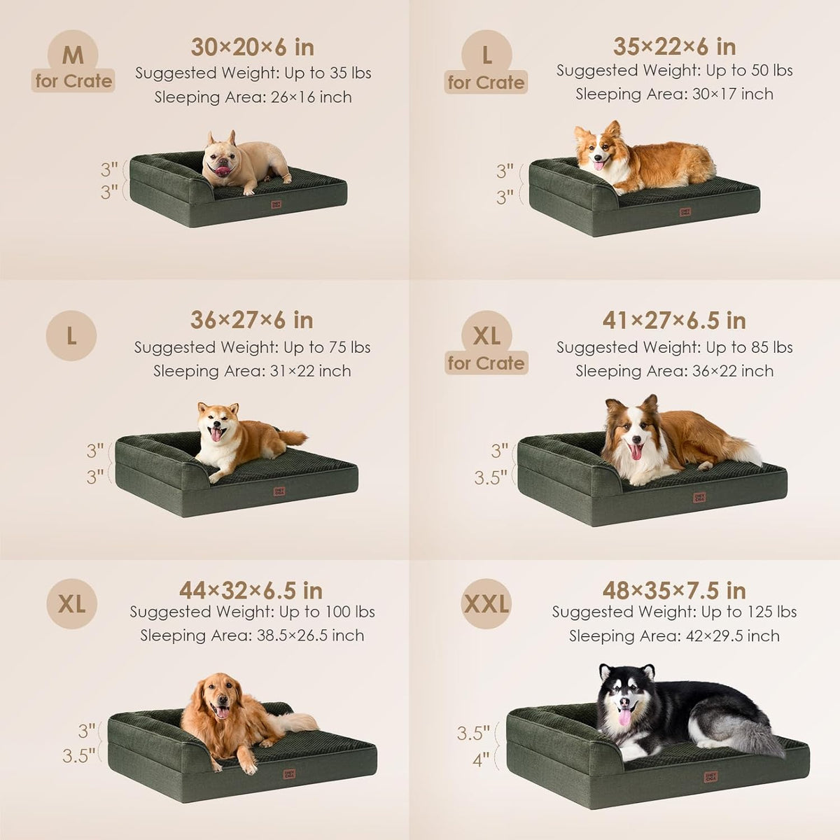 EHEYCIGA Orthopedic Dog Bed Medium Size, Memory Foam Dog Bed - Dark Green / 44.0"L x 32.0"W x 6.5"Th - image 2
