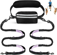 Hands Free Dog Leash for Two Dogs Walking, Running – Essentials for Dogs - Black/Purple / Large