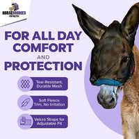 Donkey Fly Mask with Long Ears (Black) Made in USA - Mule Fly Mask with Ears Protection from Insects and Bugs, Mini Donkey Soft Mesh Fabric with Adjustable Fastener, Face Cover Supplies for Donkeys