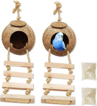 Natural Coconut Hide with Ladder Perches Hanging Bird House Toy - 2pcs Coconut Hide with Ladder Bird Cages