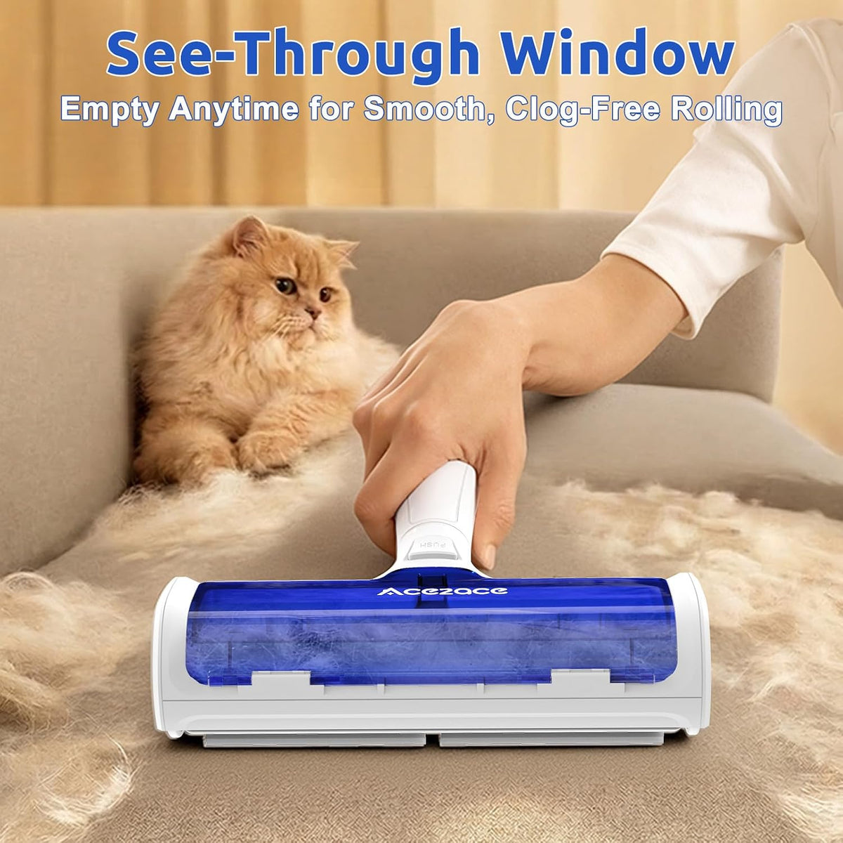 ACE2ACE Pet Hair Remover, Reusable Lint Roller with Translucent Bin, Blue – Essentials for Cats - image 2