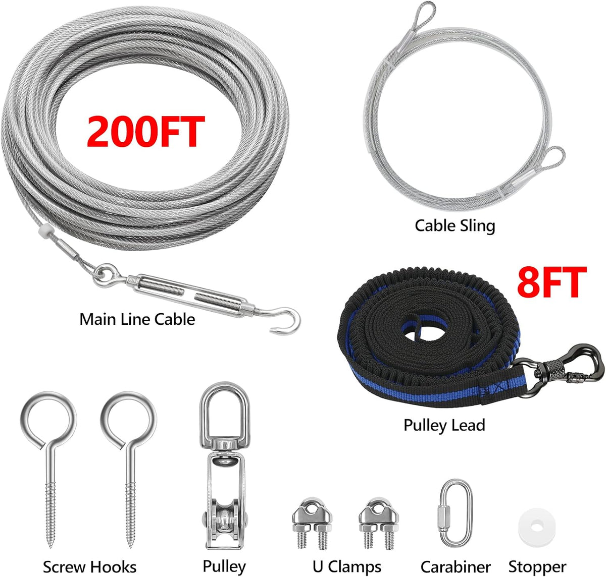 XiaZ Dog Tie Out Cable, Pet Lead for Yard, Camping, Outdoor - 200ft for 1 dog / Silver - image 2