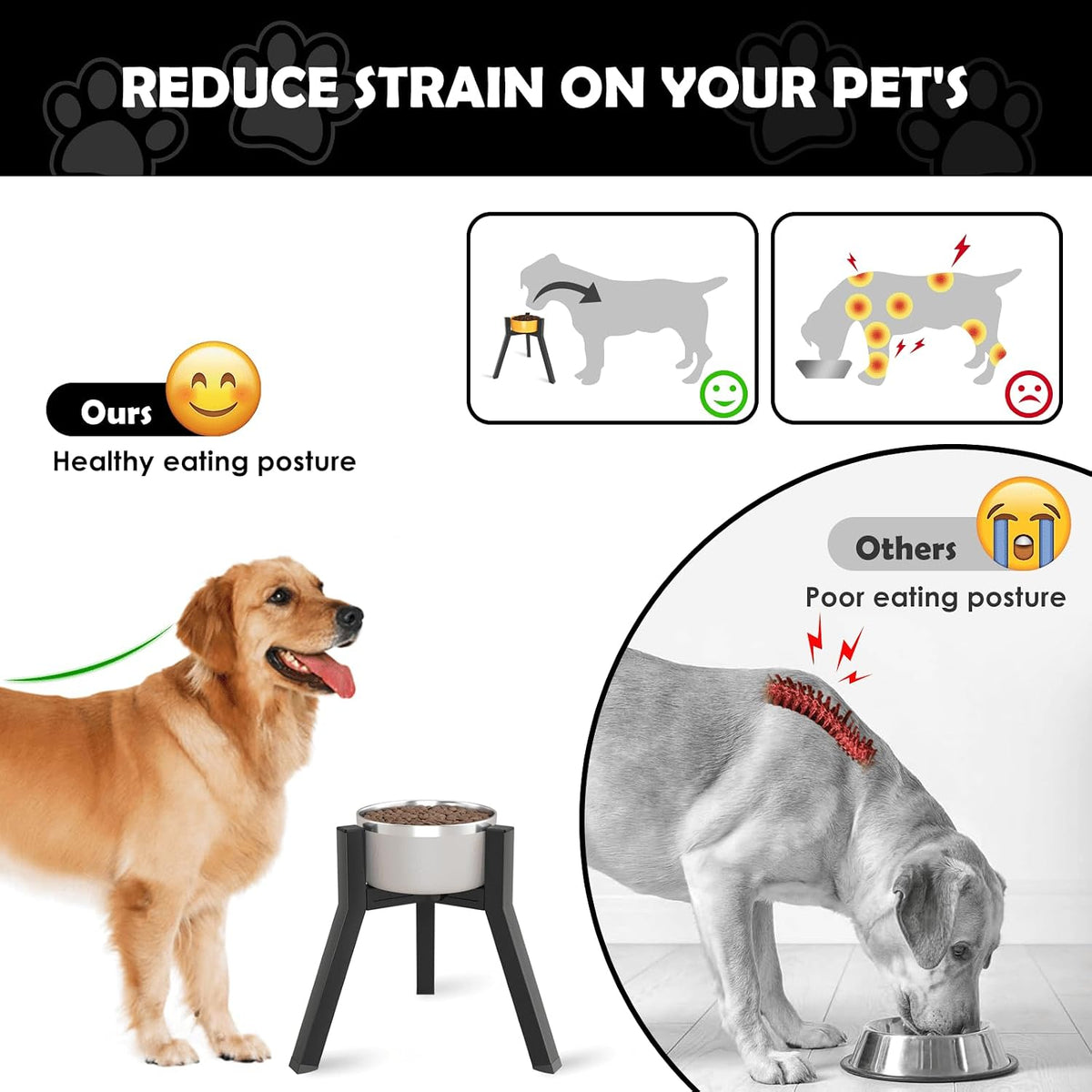 SHAINFUN Adjustable Metal Raised Stand for Large & XL Breeds - Black-FM / Height: 11", Width: 7-10.6" - image 2