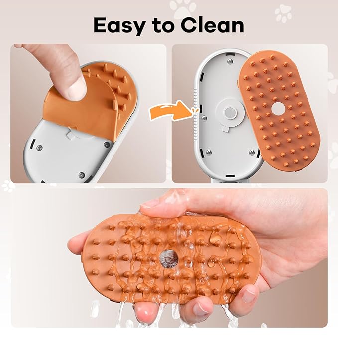 Cat Steam Brush for Shedding, 4 in 1 Rechargeable Steam Brush for Cats and Dogs, Anti-Static, Massage, Cleaning, Shedding & Combing All In One!