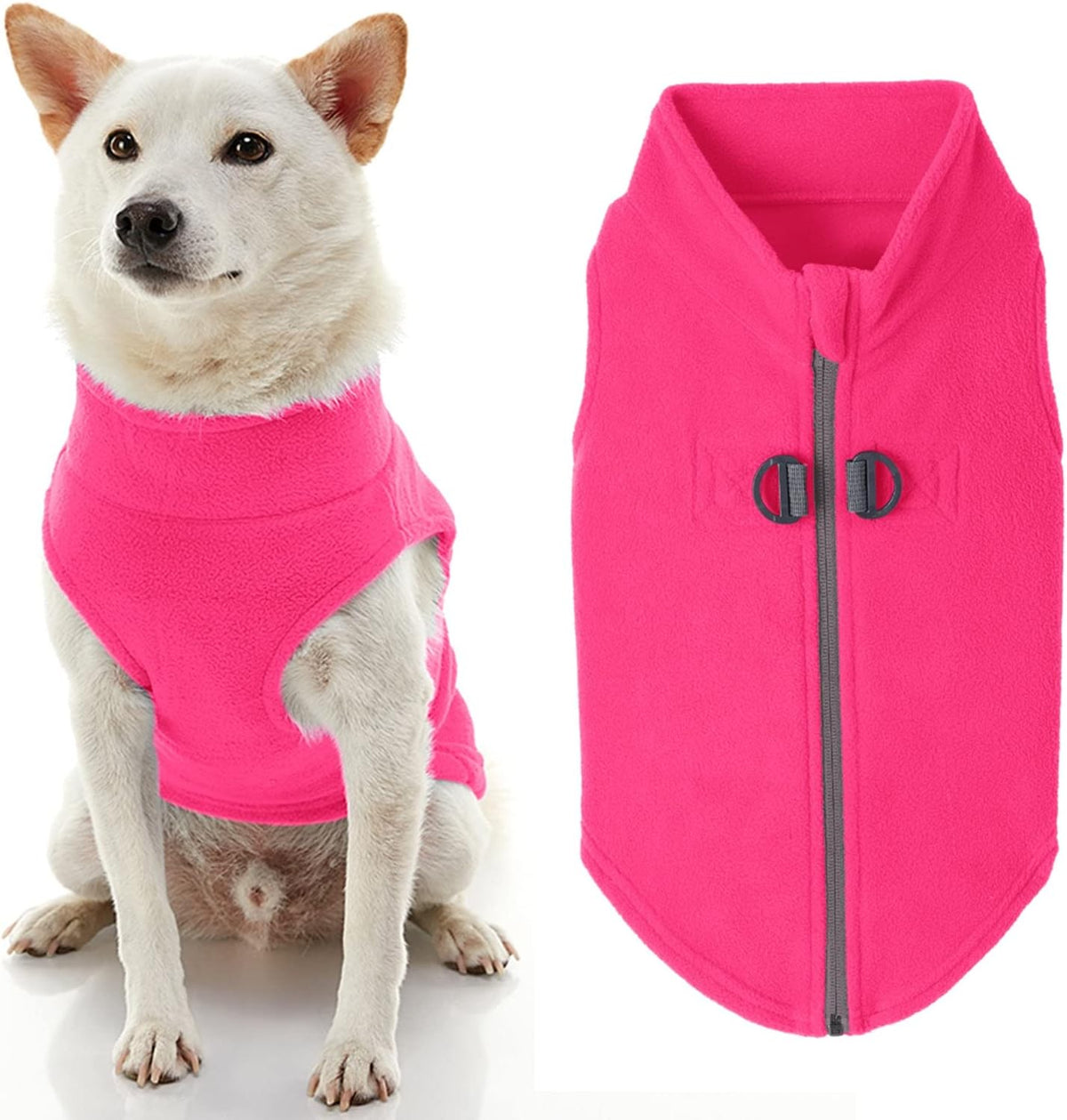 Gooby Zip-Up Fleece Dog Sweater - Medium chest (~17.5") / Pink