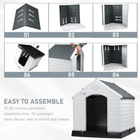 LEMBERI Durable Waterproof Plastic Dog House for Small to Large Sized Dogs, Indoor Outdoor Doghouse Insulated Puppy Shelter with Elevated Floor, Easy to Assemble (Gray, 34''L*31''W*32''H)