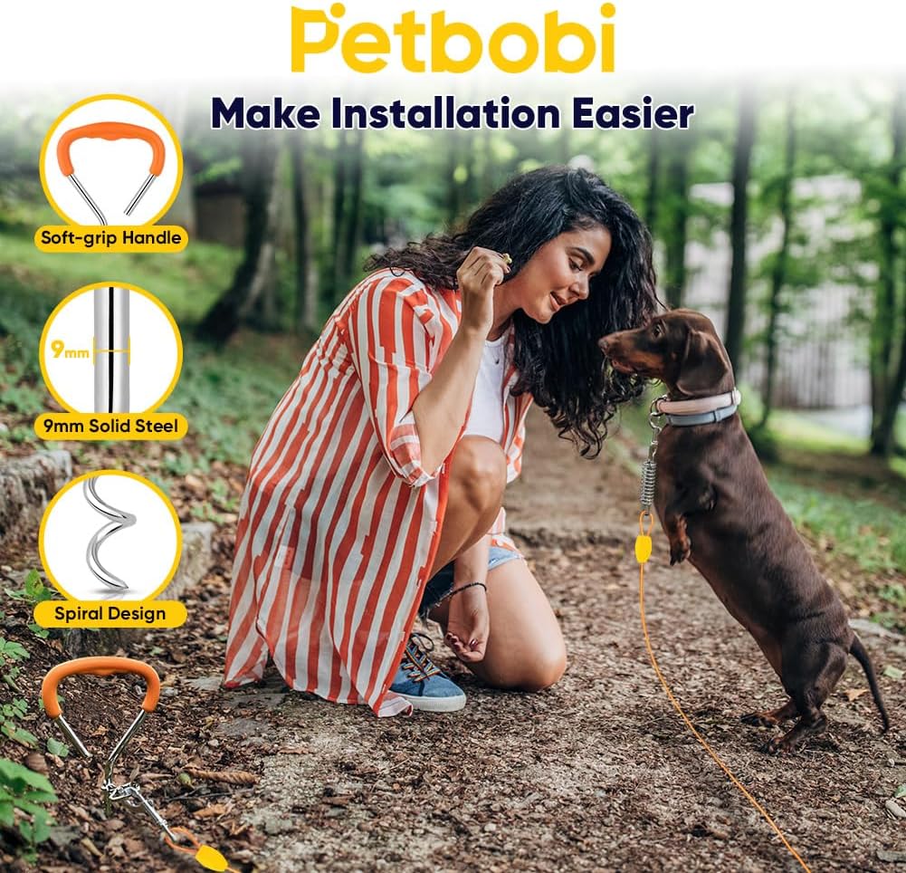 Petbobi Dog Tie Out Cable and Stake - 10 ft (120 lbs) / Orange - image 3
