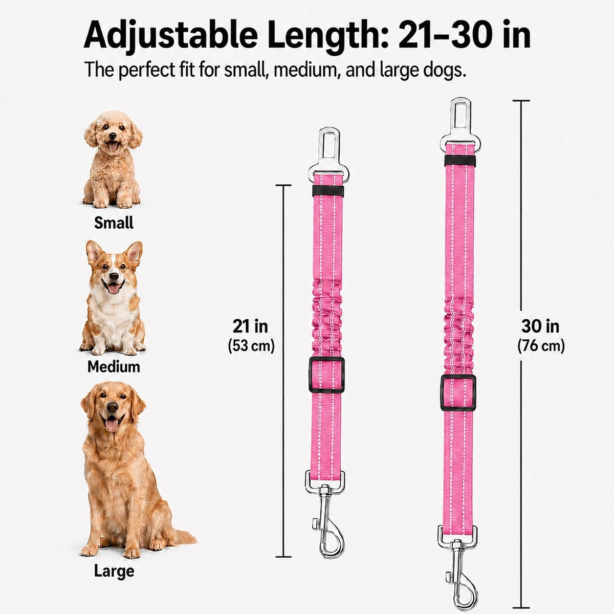 Dog Seat Belt 2Pcs, Retractable Pet Car Harness - Pink - image 4