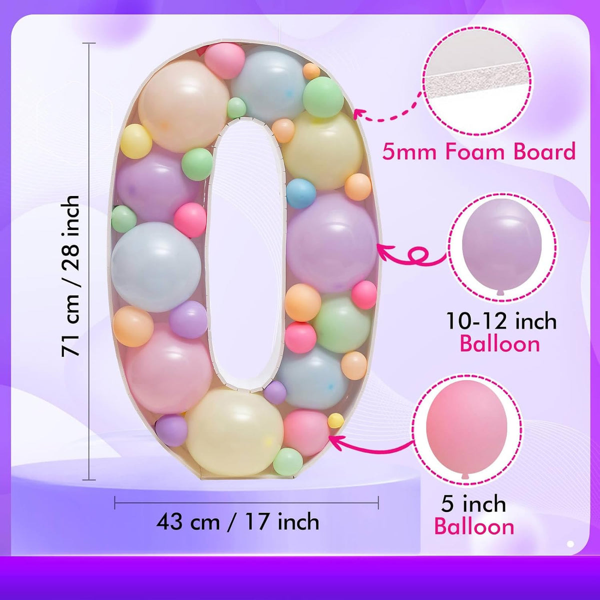 28 inch DIY Mosaic Balloon Number 1 Frame, Party Backdrop Decor – Fun for Kids & Family - Number 0 - image 4