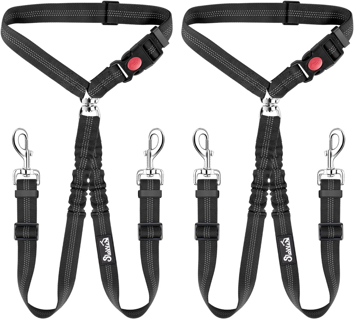 Lukovee Double Dog Car Seat Belt, No Tangle Headrest Restraint – Essentials for Dogs - Black / 2 Pack