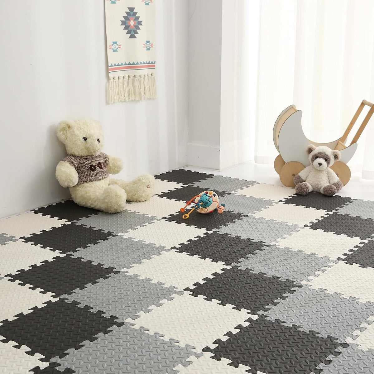 Foam Play Mat for Baby, Soft Non-Toxic Baby Playmat - White/Black/Gray / 16 Pcs/47.2*47.2
