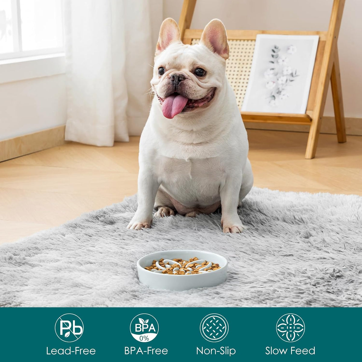 vancasso Ceramic Slow Feeder Dog Bowls - S-0.6 Cups / Grayish Cyan - image 3