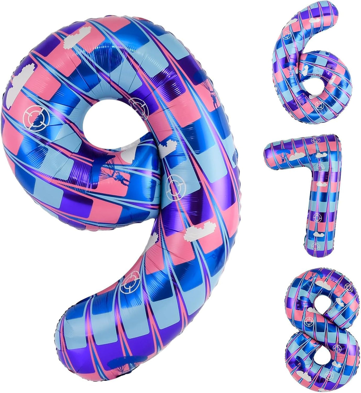 40 Inch Vibrant Spider-Themed Number Foil Balloons - Blue + Purple Tones / 9