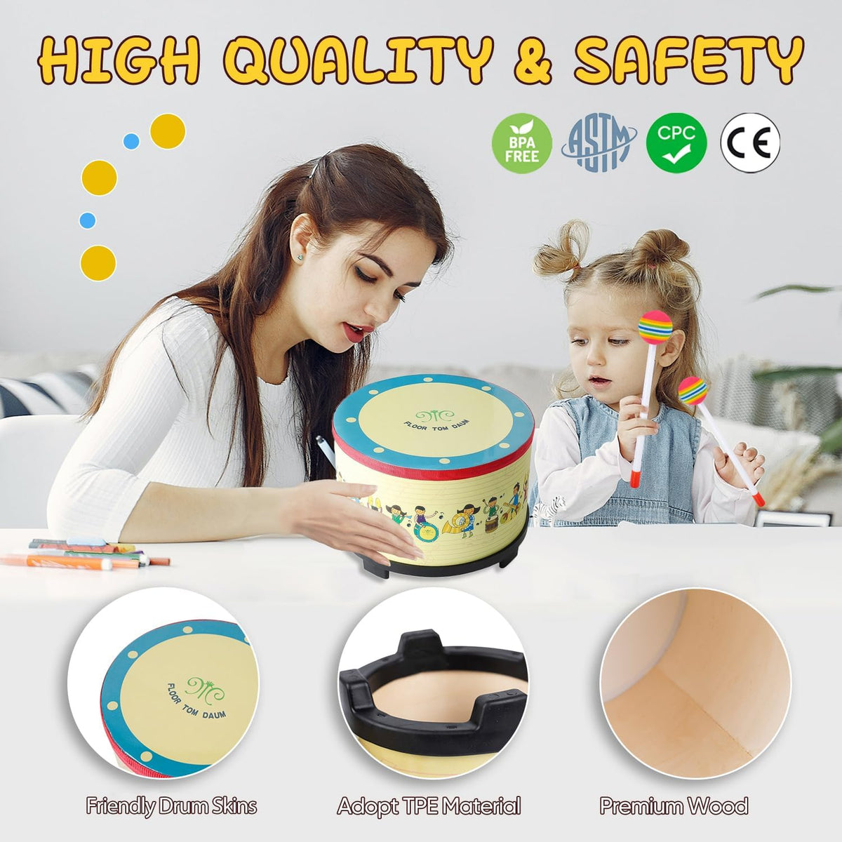 Musfunny Floor Tom Drum for Kids – Fun for Kids & Family - 10 inch - image 2