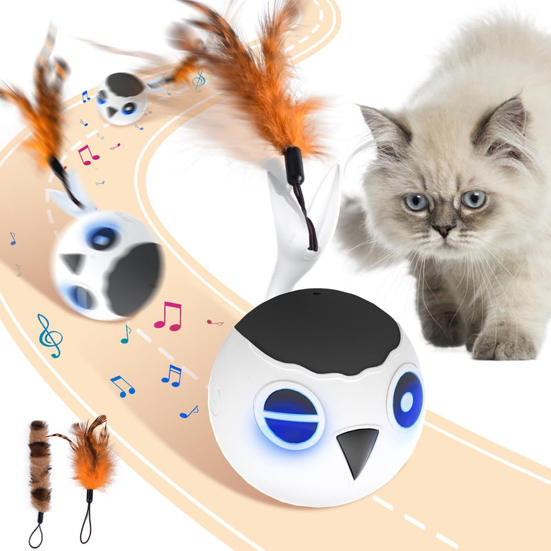 Cat Toys Ball, Smart Motion Sensor Moving Ball with 4 Sounds& 3 Speed Modes – Essentials for Cats - White