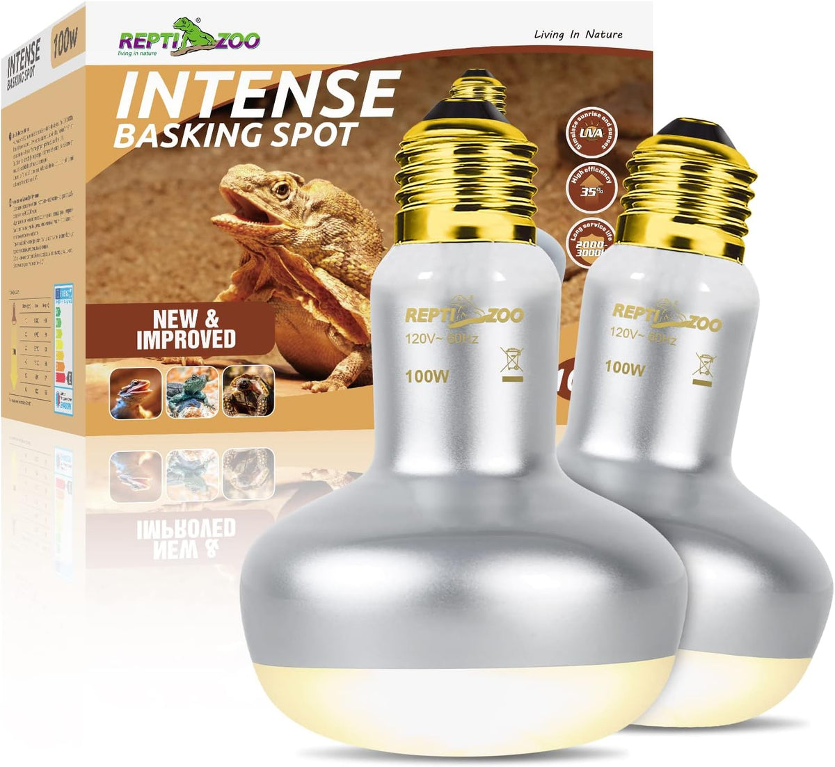 REPTI ZOO 2 Pack Heat Lamp 100W - Natural Basking Light Bulb
