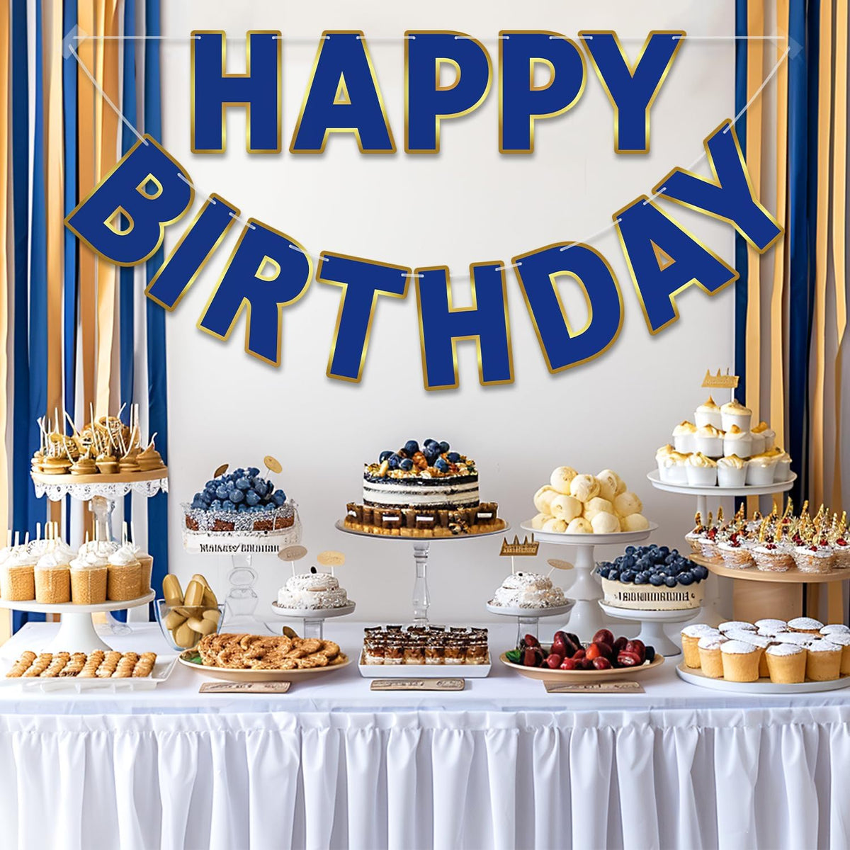 Pre-Strung Happy Birthday Banner - Navy Blue - image 4