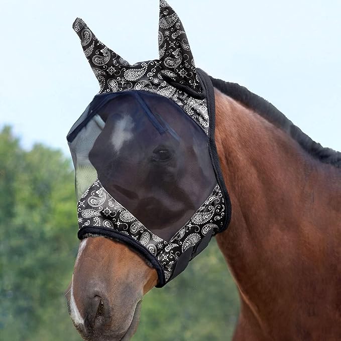 Harrison Howard LumiVista Horse Fly Mask Standard with Ears UV Protection for Horse Paisley Wave M Cob