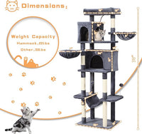 70-Inch Cat Tree,Large Cat Tree Tower with Hammock, Scratching Post, Condo and Multi-Level Cat Tower for Large Cats, Cat Activity Center Playhouse, Dark Gray LCT016