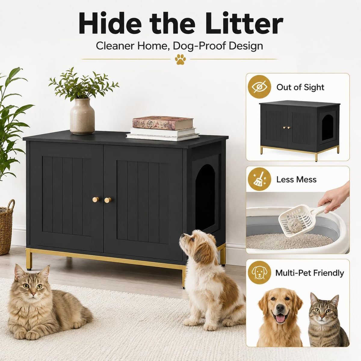 28.3" L Cat Litter Box Enclosure with Metal Frame - 28.3"L / Black - image 2