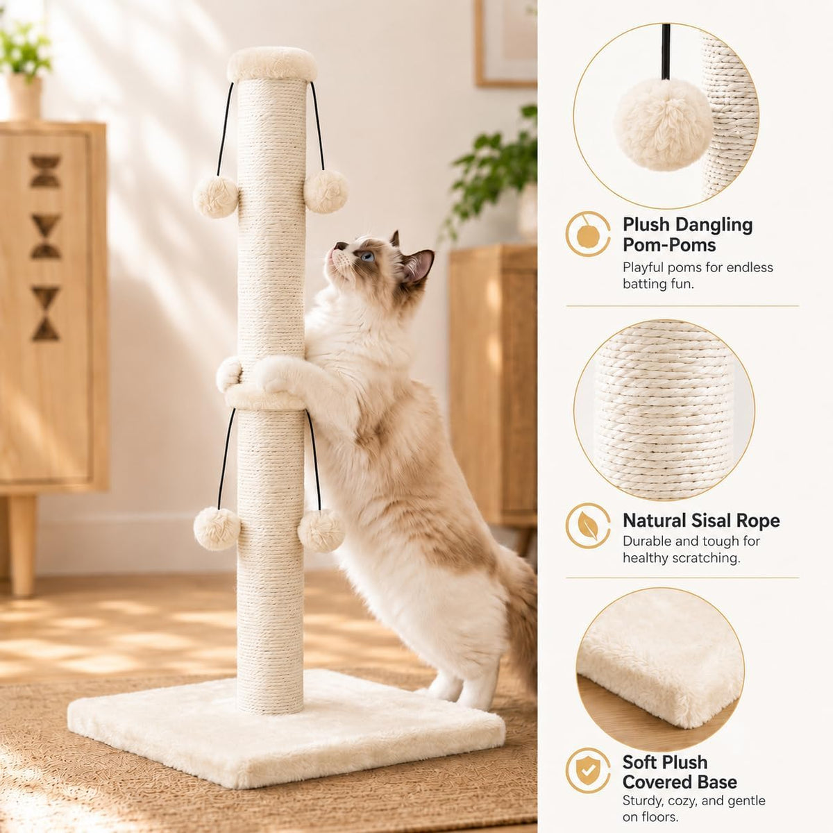 Dimaka 29in Cat Scratching Post - Beige / 34 inches for Large Cats - image 3