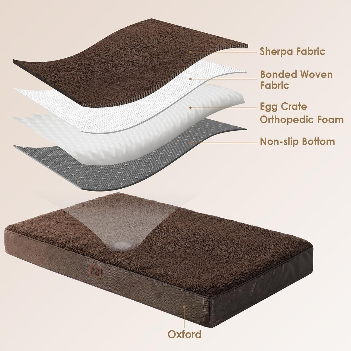 EHEYCIGA Orthopedic Dog Bed Large with Removable Washable Cover - 50*36*4 inches / Brown - image 4