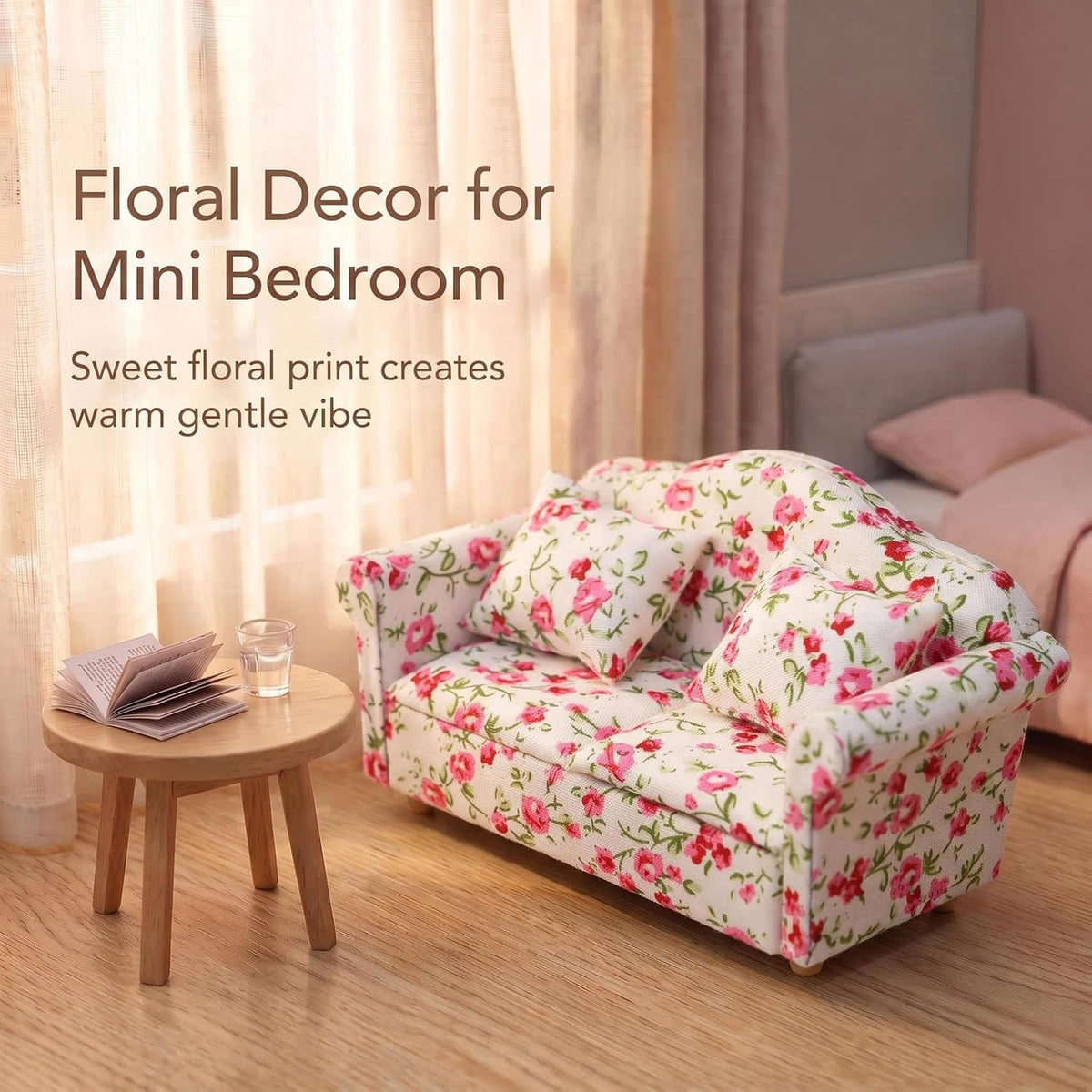 Cutemini white 1/12 scale dollhouse loveseat couch with pillows - view 17