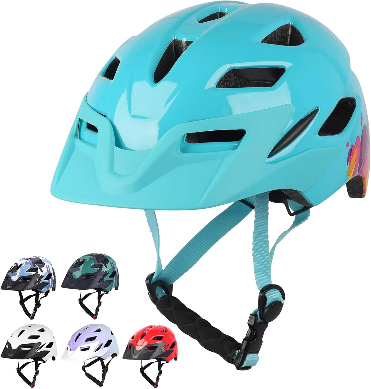 Kids Bike Helmet, Toddler Youth Helmet for Boys Girls, Ages 3-5 - Glossy Light Blue / 50cm-57cm/19.7''-22.4''
