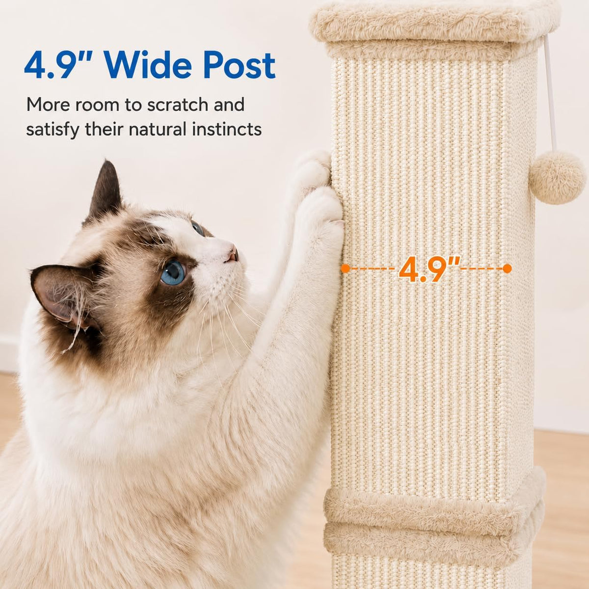 Cat Scratching Post for Indoor Cats - Cream Beige / Scratcher with Ball - image 3