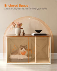 Feandrea Cat Litter Box Enclosure, Litter Box Furniture Hidden with Removable Divider, Indoor Cat House, End Table, 31.5 x 20.9 x 19.7 Inches, Honey Brown and Rustic White UPCL002P01