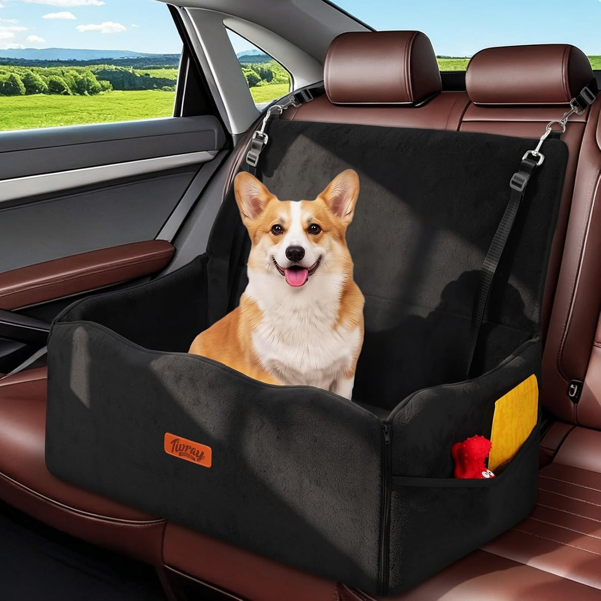 Dog Car Seat for Medium Dogs Up to 60 lb, Thick Cushion - Black / L