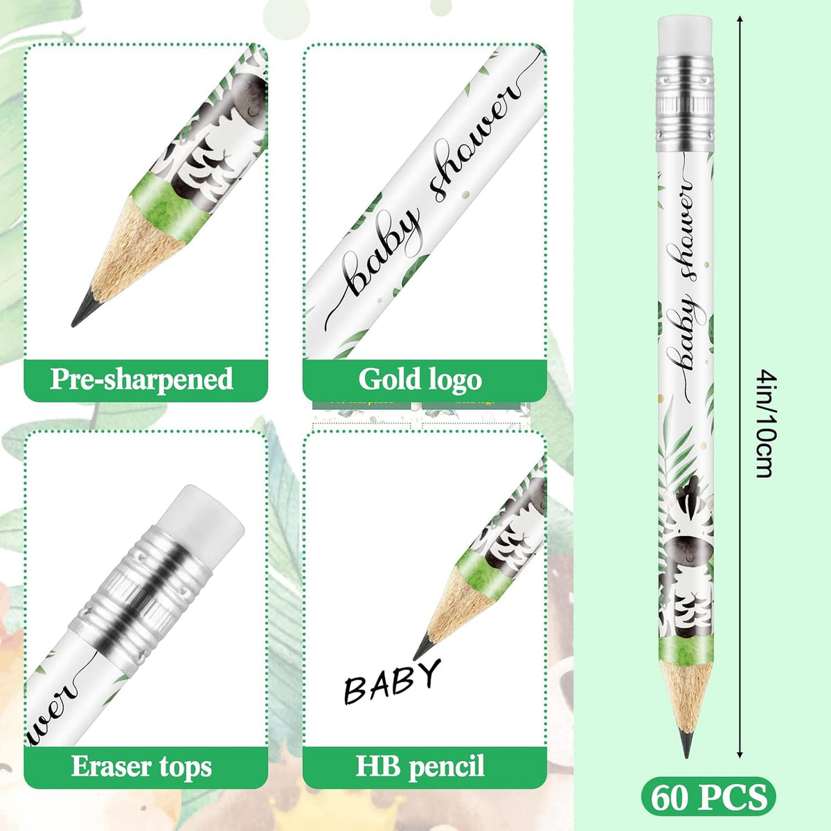 Tinlade 60 Pcs Baby Shower Pencils for Games, Mini Golf Pencil - Jungle Animals - image 2