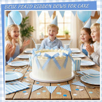 30 Pack Bow Cake Toppers Black Ribbon Bows for Cake Halloween Party - Blue Plaid - image 4